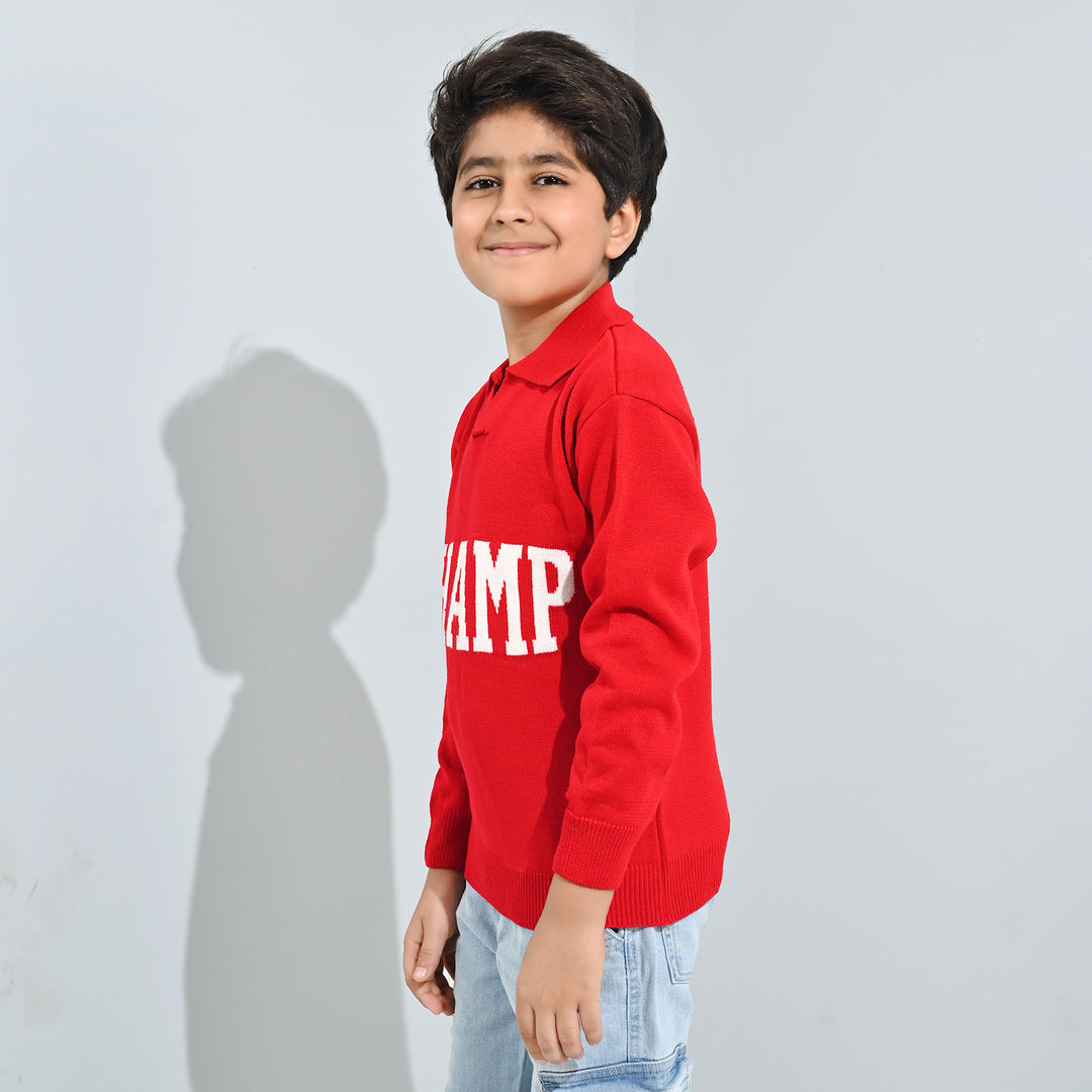 Boys Acrylic Sweater-Champ - RED