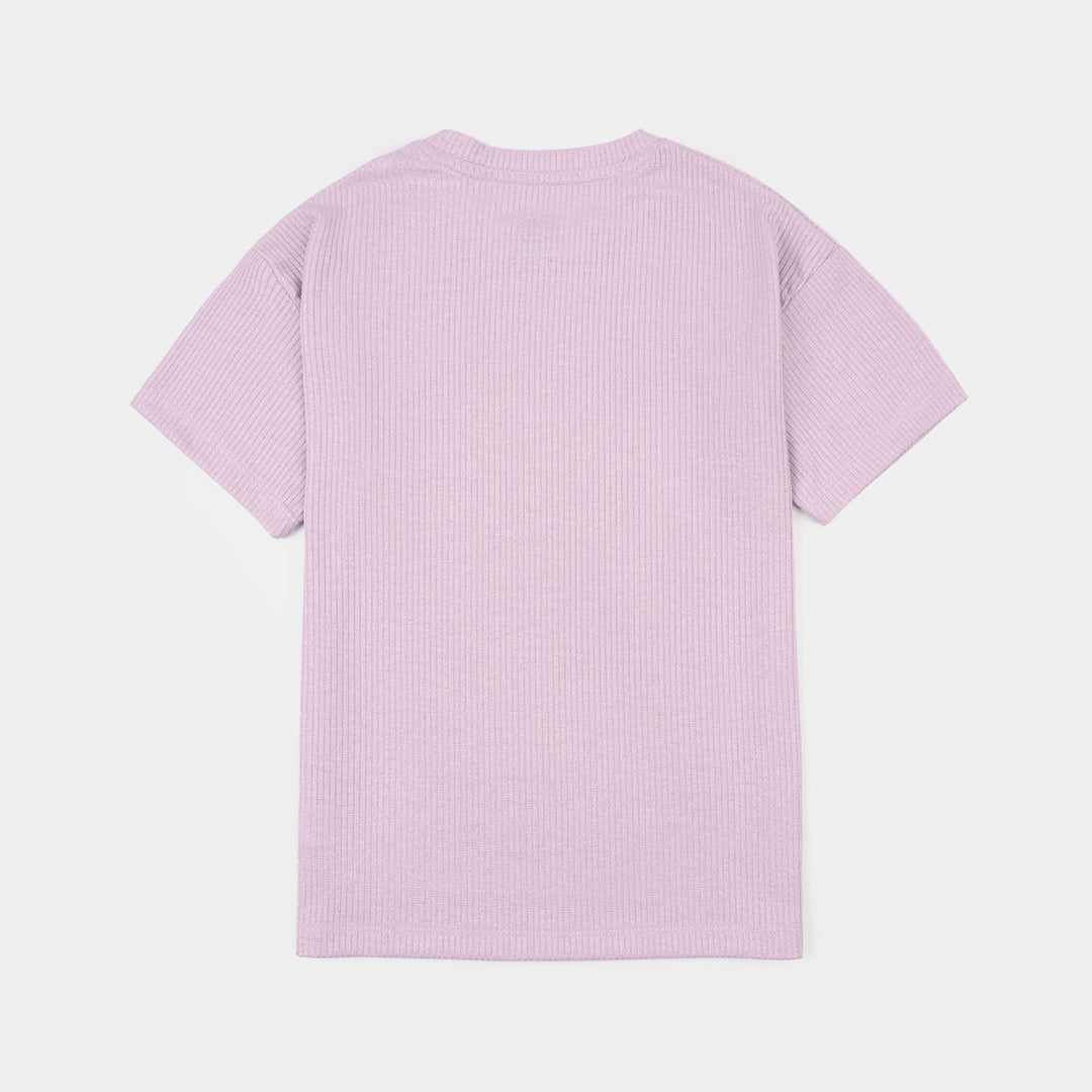 Girls 2x1 Rib T-Shirt Lurex – Purple