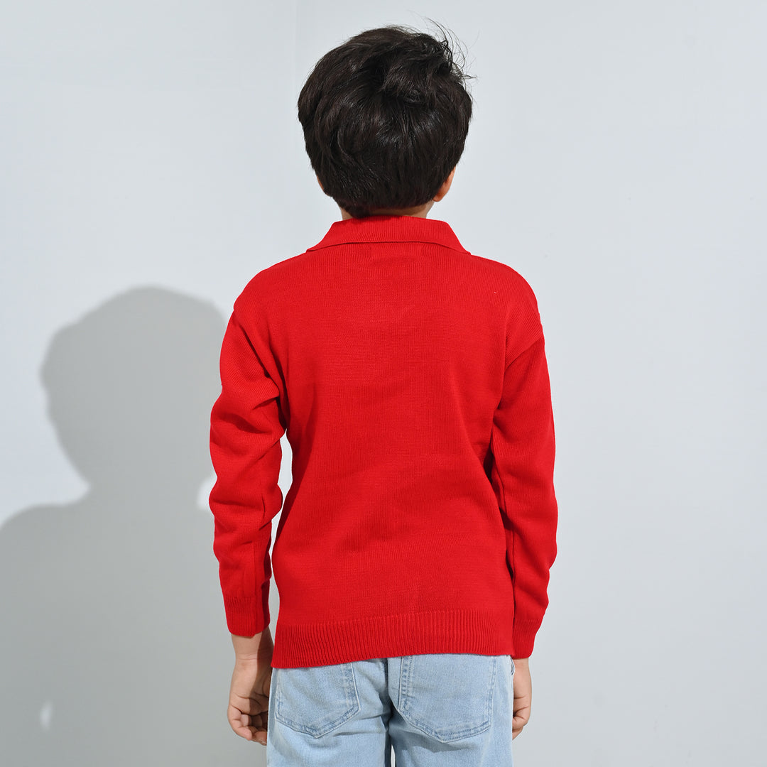 Boys Acrylic Sweater-Champ - RED