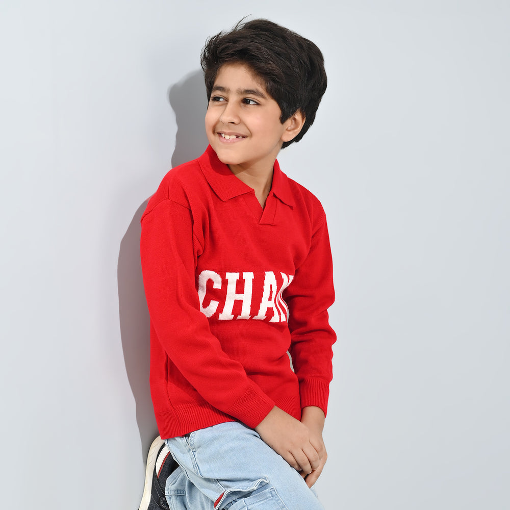 Boys Acrylic Sweater-Champ - RED