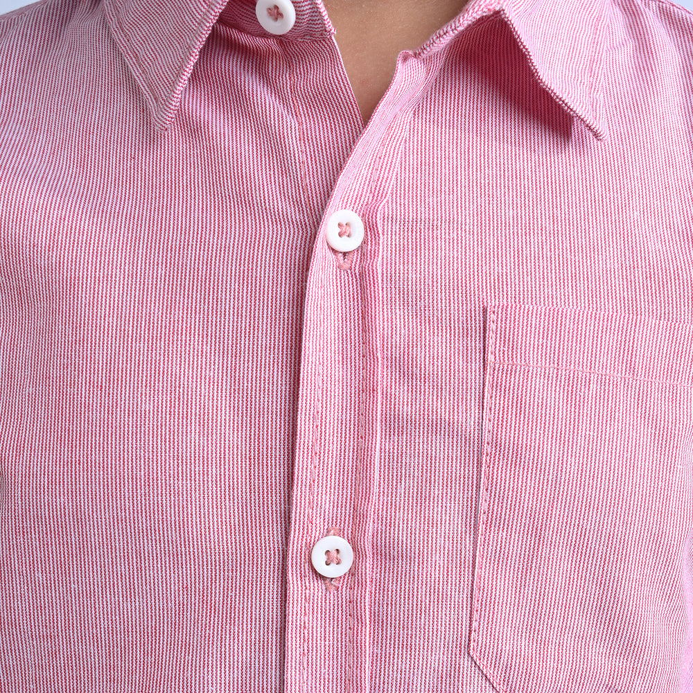 Boys Cotton Casual F/S Shirt- Pink