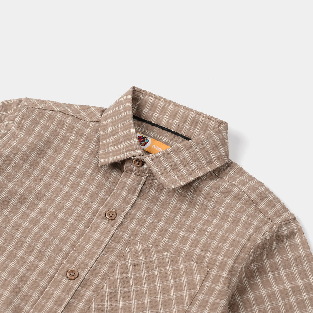 Boys Yarn Dyed Shirt (Chilling All Day) - Brown