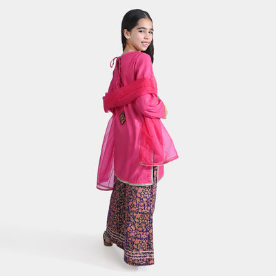 Girls Raw Silk 3PC Suit Husn-B.Pink