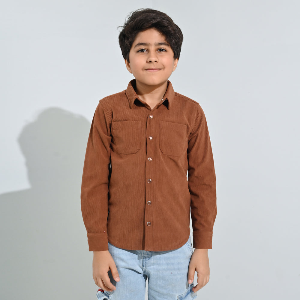 Boys Corduroy Shirt F/S (Today) - BROWN