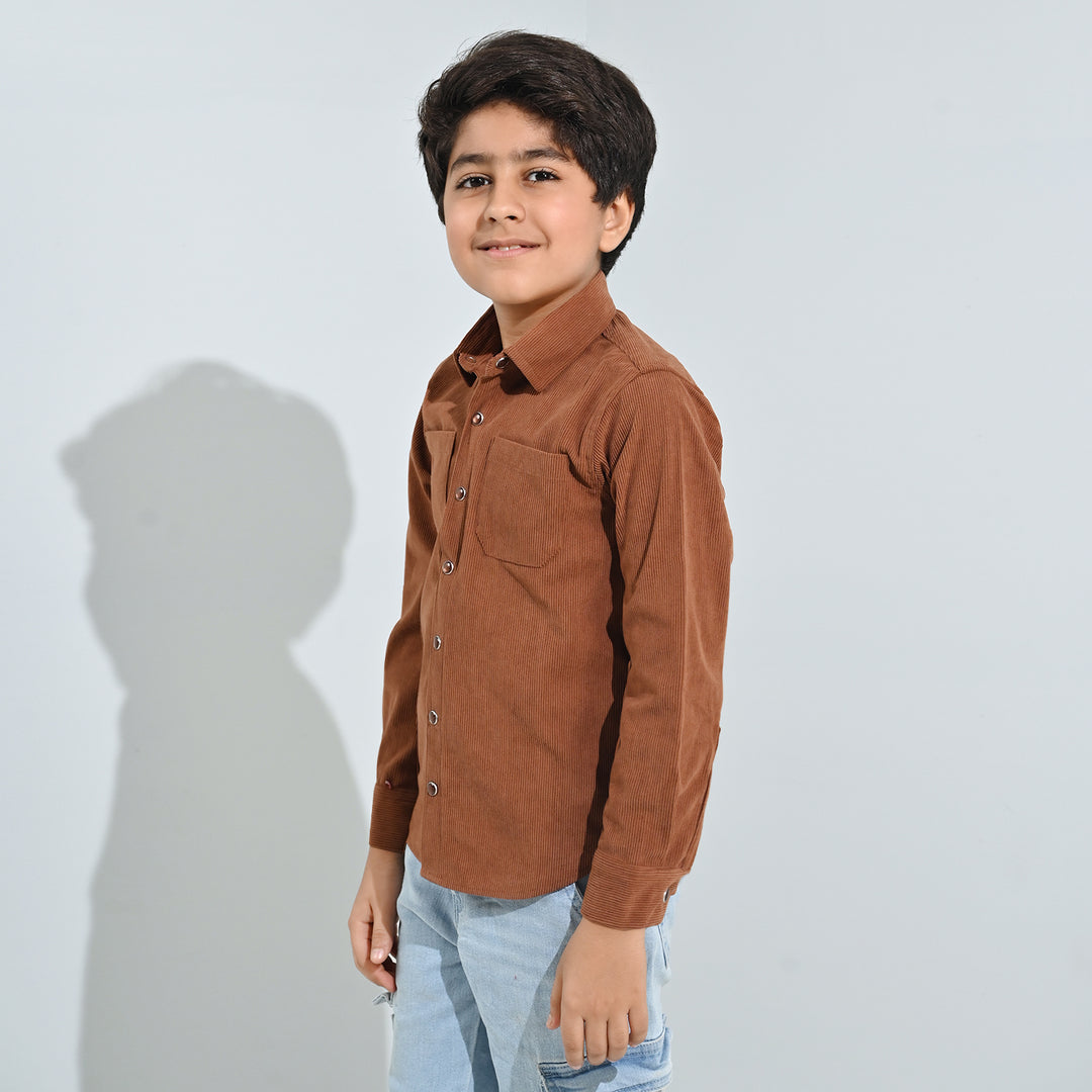 Boys Corduroy Shirt F/S (Today) - BROWN