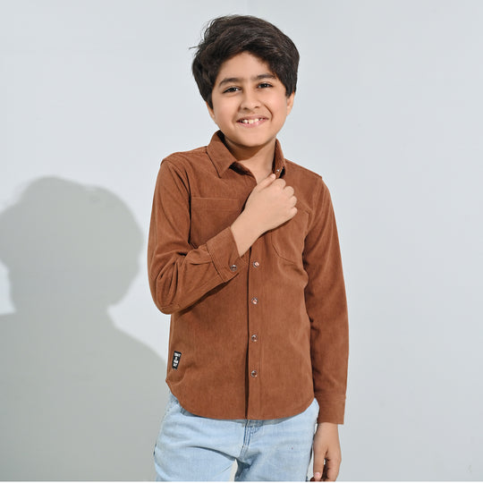 Boys Corduroy Shirt F/S (Today) - BROWN