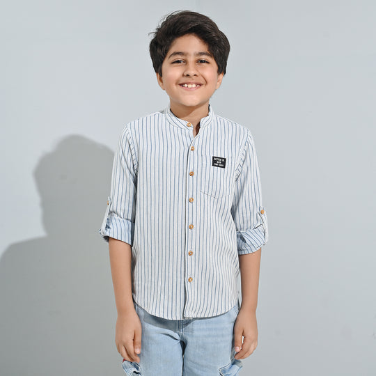 Boys Yarn Dyed Shirt F/S - Navy Stripe