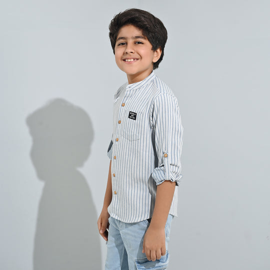 Boys Yarn Dyed Shirt F/S - Navy Stripe