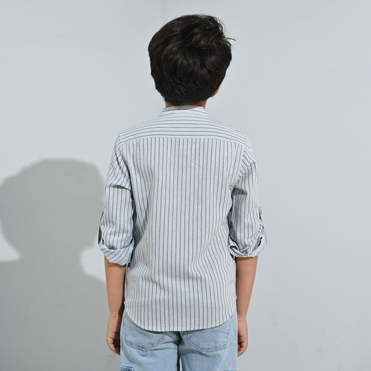 Boys Yarn Dyed Shirt F/S - Navy Stripe
