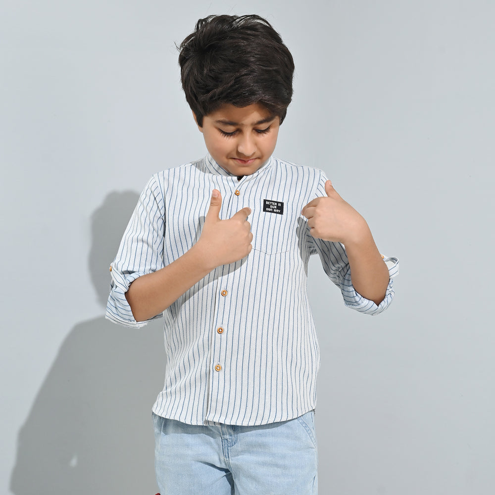 Boys Yarn Dyed Shirt F/S - Navy Stripe