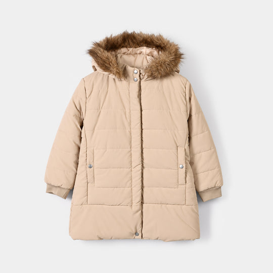 Girls Faux Fur Quilted Jacket-BEIGE