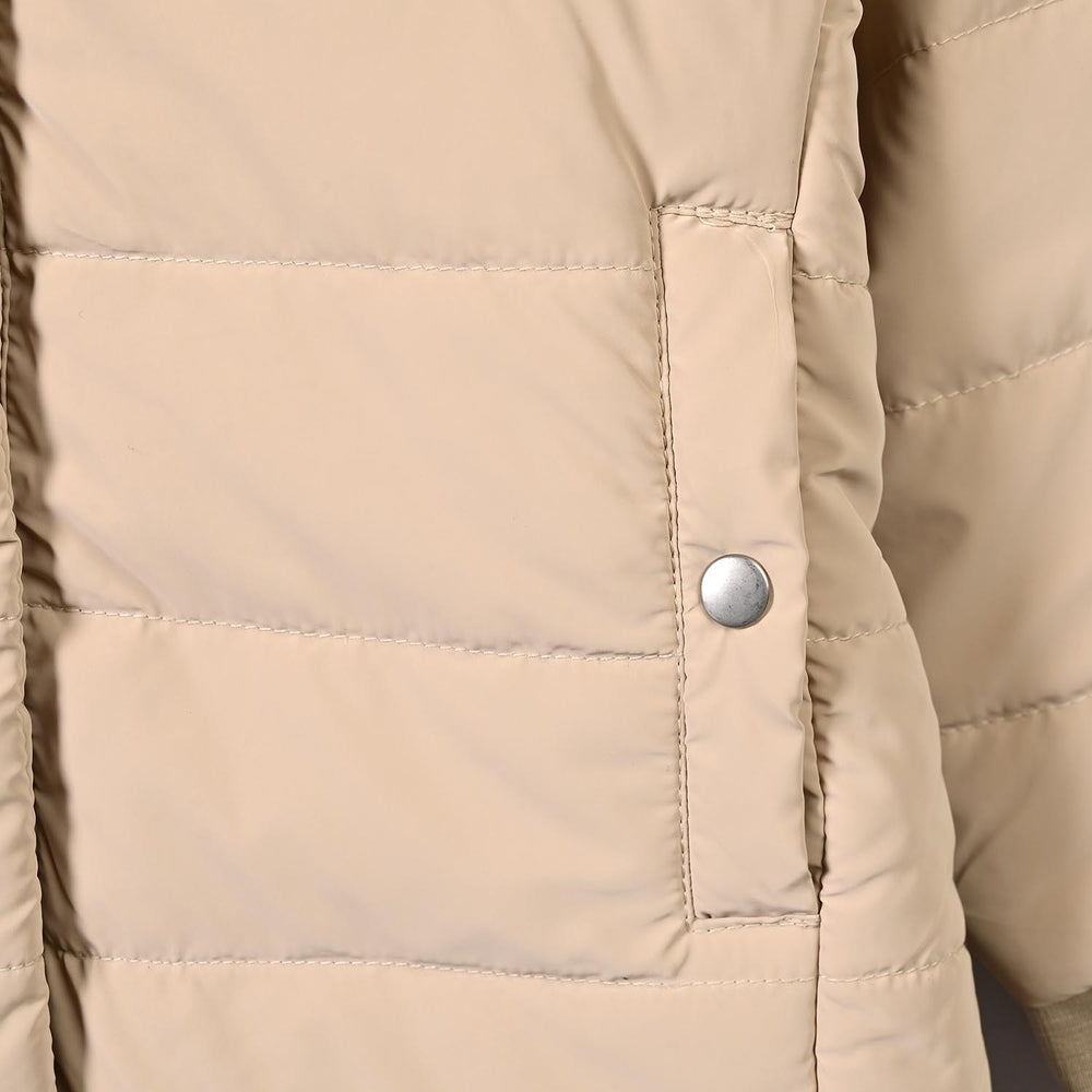 Girls Faux Fur Quilted Jacket-BEIGE