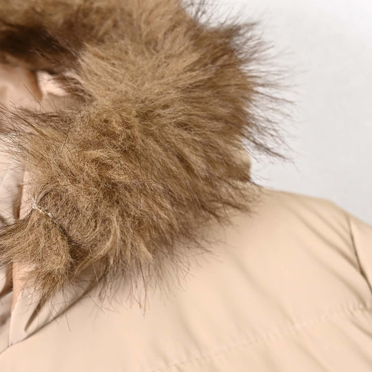 Girls Faux Fur Quilted Jacket-BEIGE