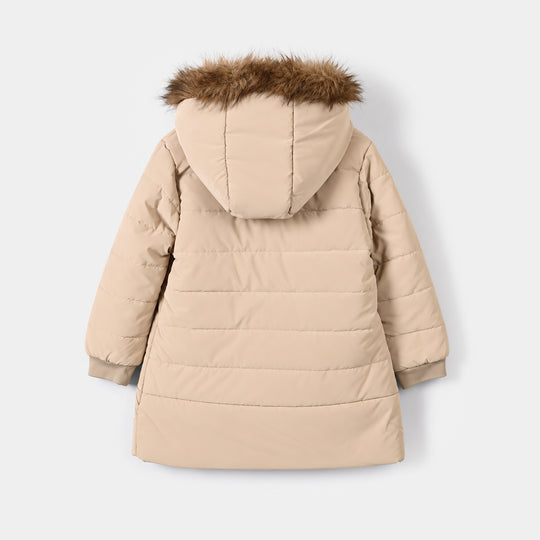 Girls Faux Fur Quilted Jacket-BEIGE