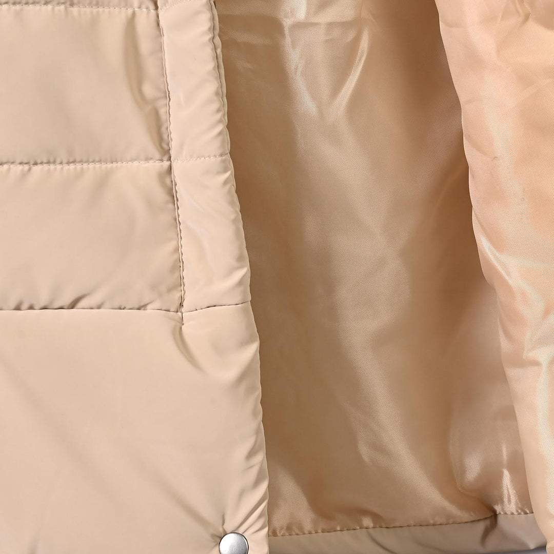 Girls Faux Fur Quilted Jacket-BEIGE