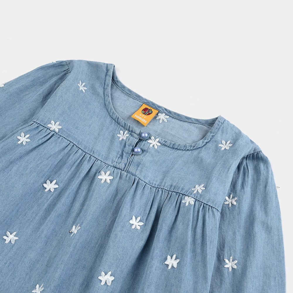 Girls Tensile Denim (Light Denim) Emb Top Daisy-LT.Blue