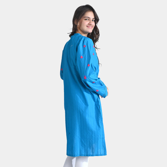 Teen Girls Jacquard EMB Kurti Elephant-Teal