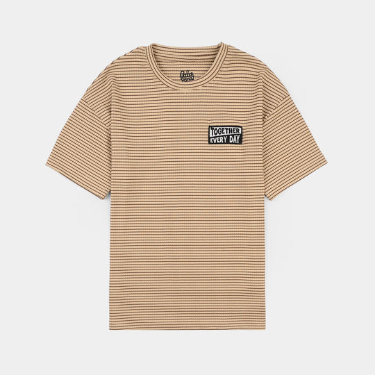 Boys 2x1 Rib Striped T-Shirt – Brown
