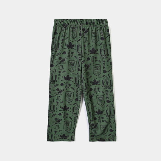 Boys Poly Cotton Jersey Night Suit Cricket Club-Green