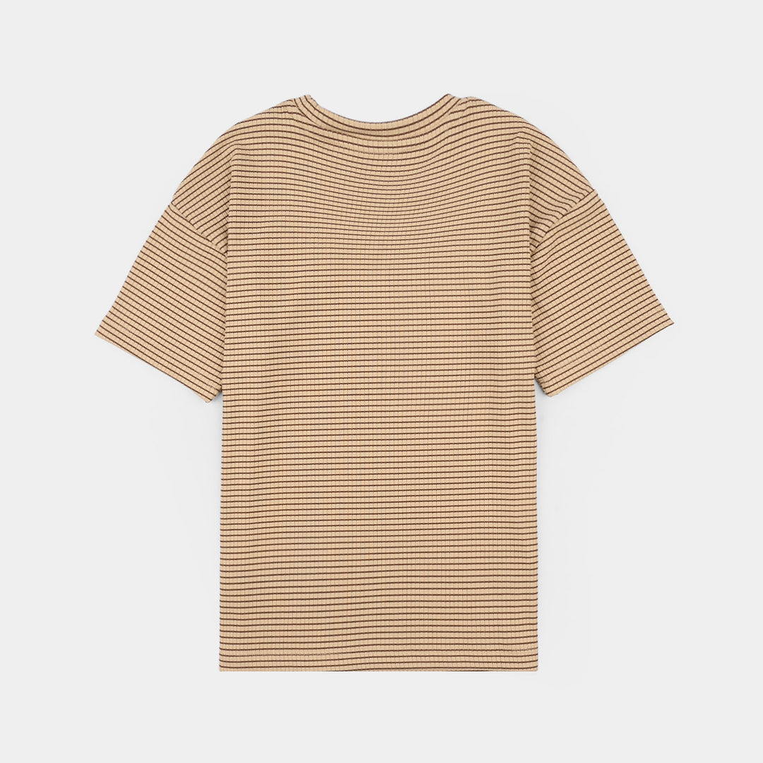 Boys 2x1 Rib Striped T-Shirt – Brown