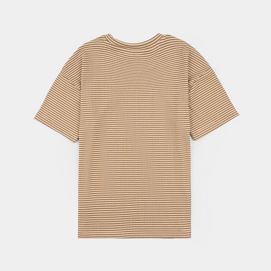 Boys 2x1 Rib Striped T-Shirt – Brown