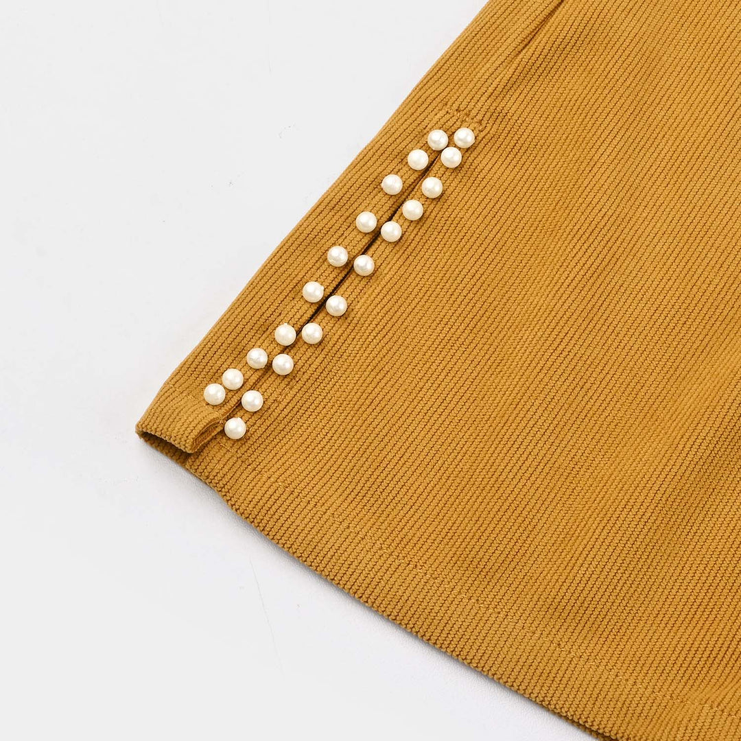Girls Corduroy Pant Pearls-Mustard