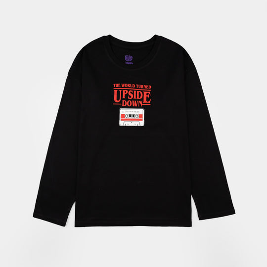 Boys Jersey/Terry T-Shirt Upside Down-BLACK