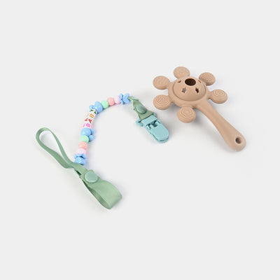 Rattle Teether With Chain | BROWN