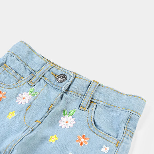 Infant Girls Denim Rigid Short Denim Flower EMB-Mid Blue