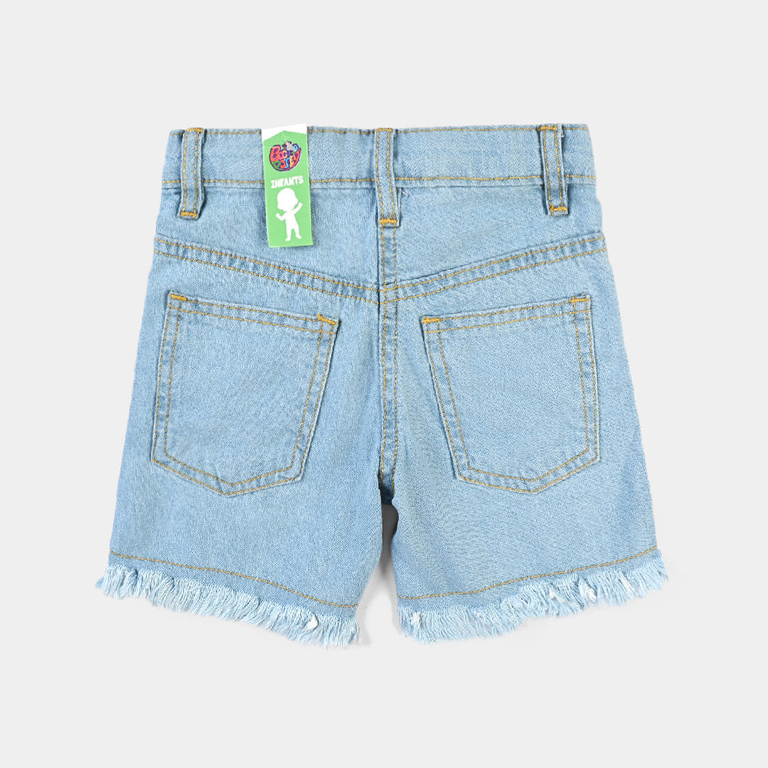 Infant Girls Denim Rigid Short Denim Flower EMB-Mid Blue