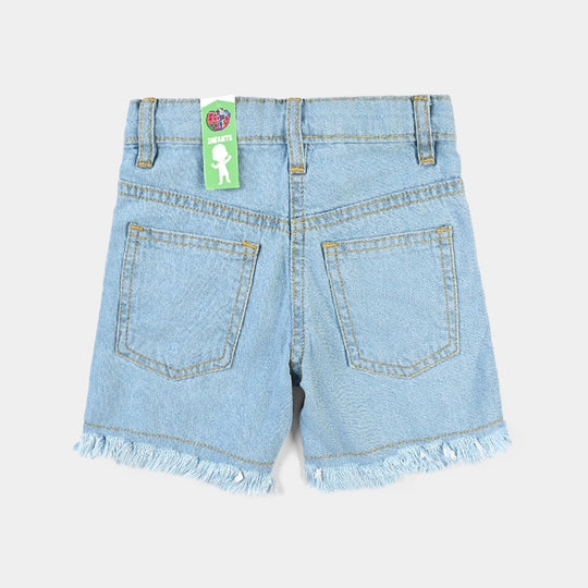 Infant Girls Denim Rigid Short Denim Flower EMB-Mid Blue