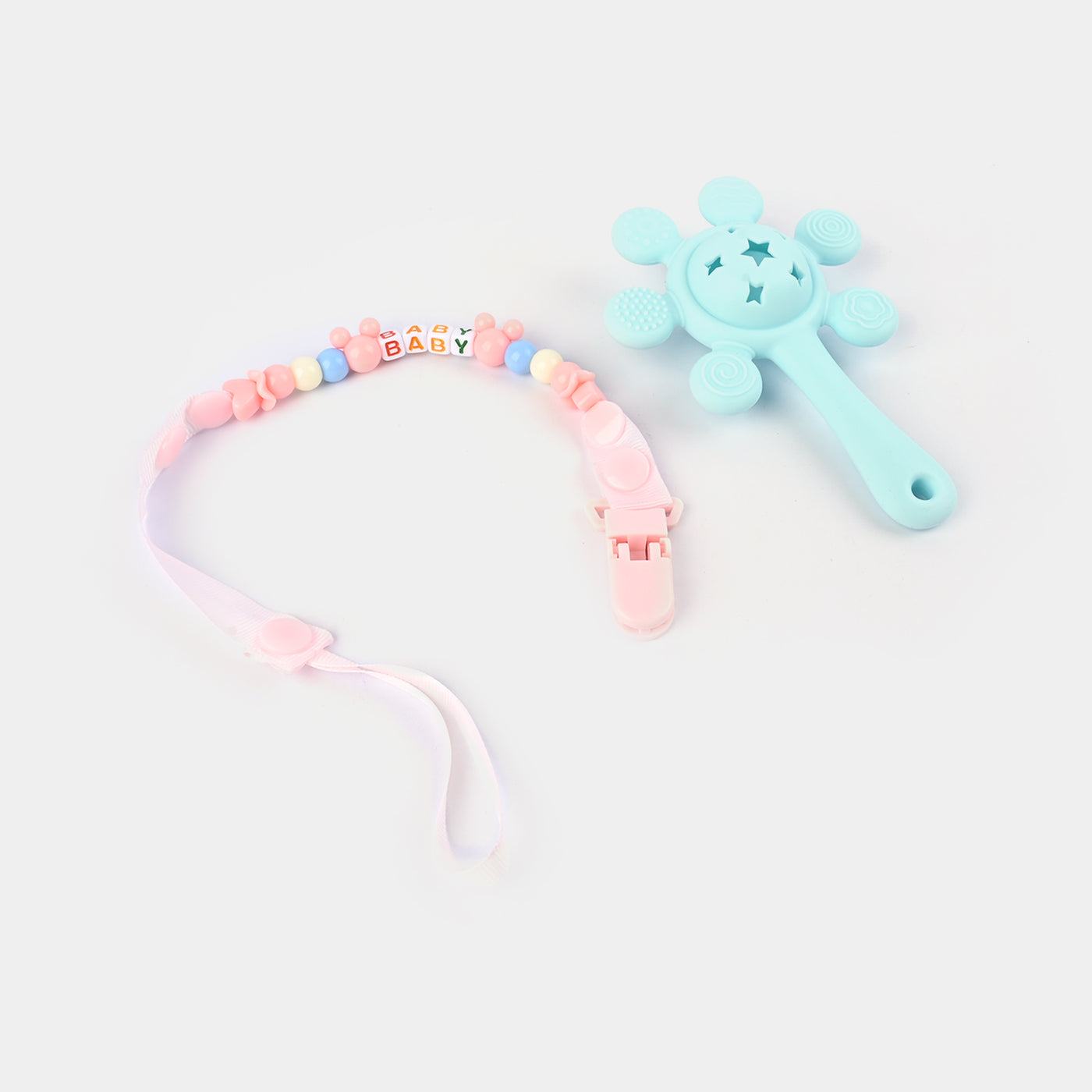 Rattle Teether With Chain | Sky Blue