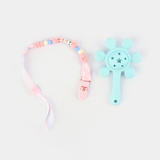 Rattle Teether With Chain | Sky Blue