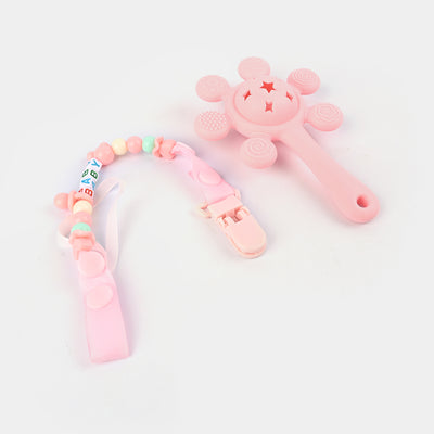 Rattle Teether With Chain | Pink