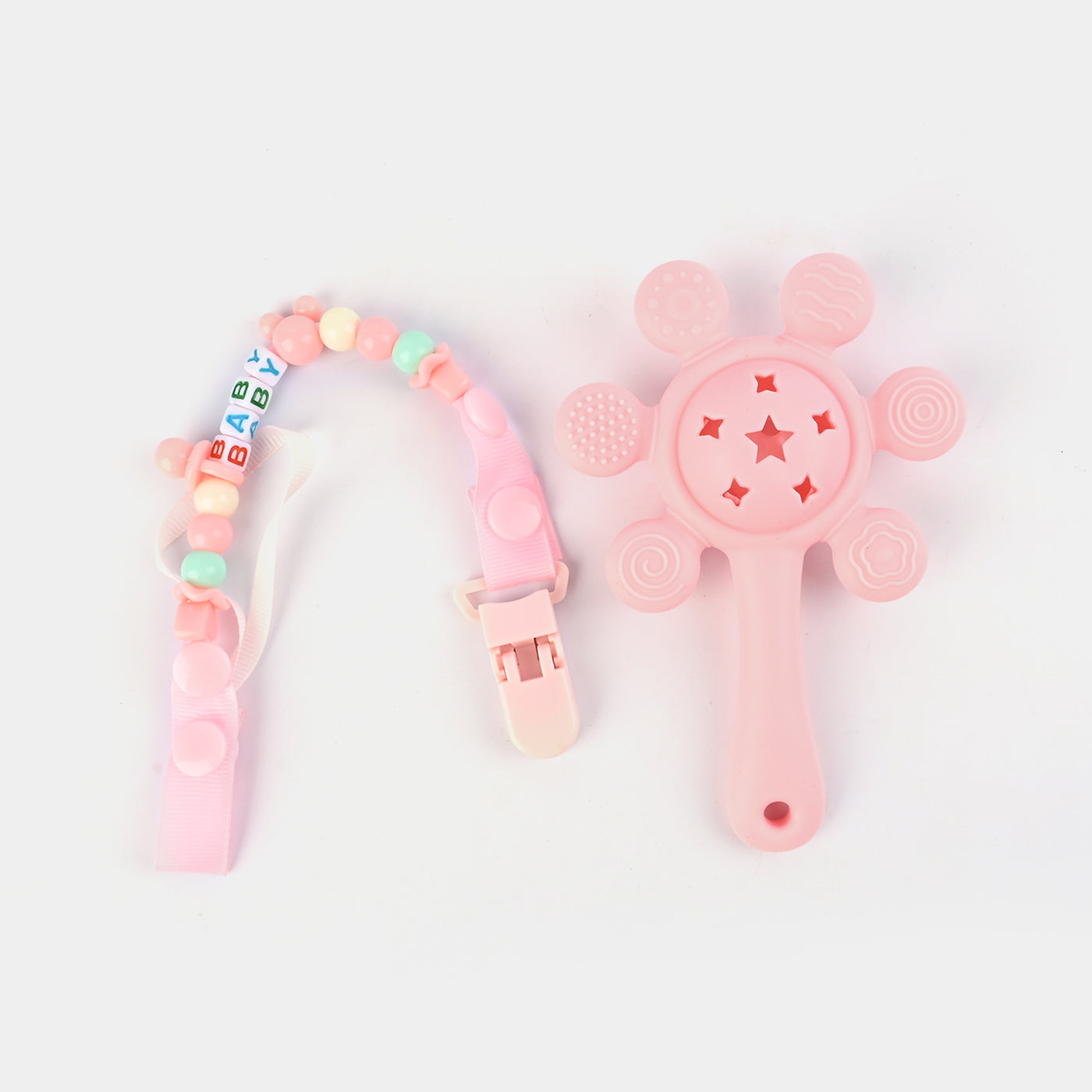 Rattle Teether With Chain | Pink