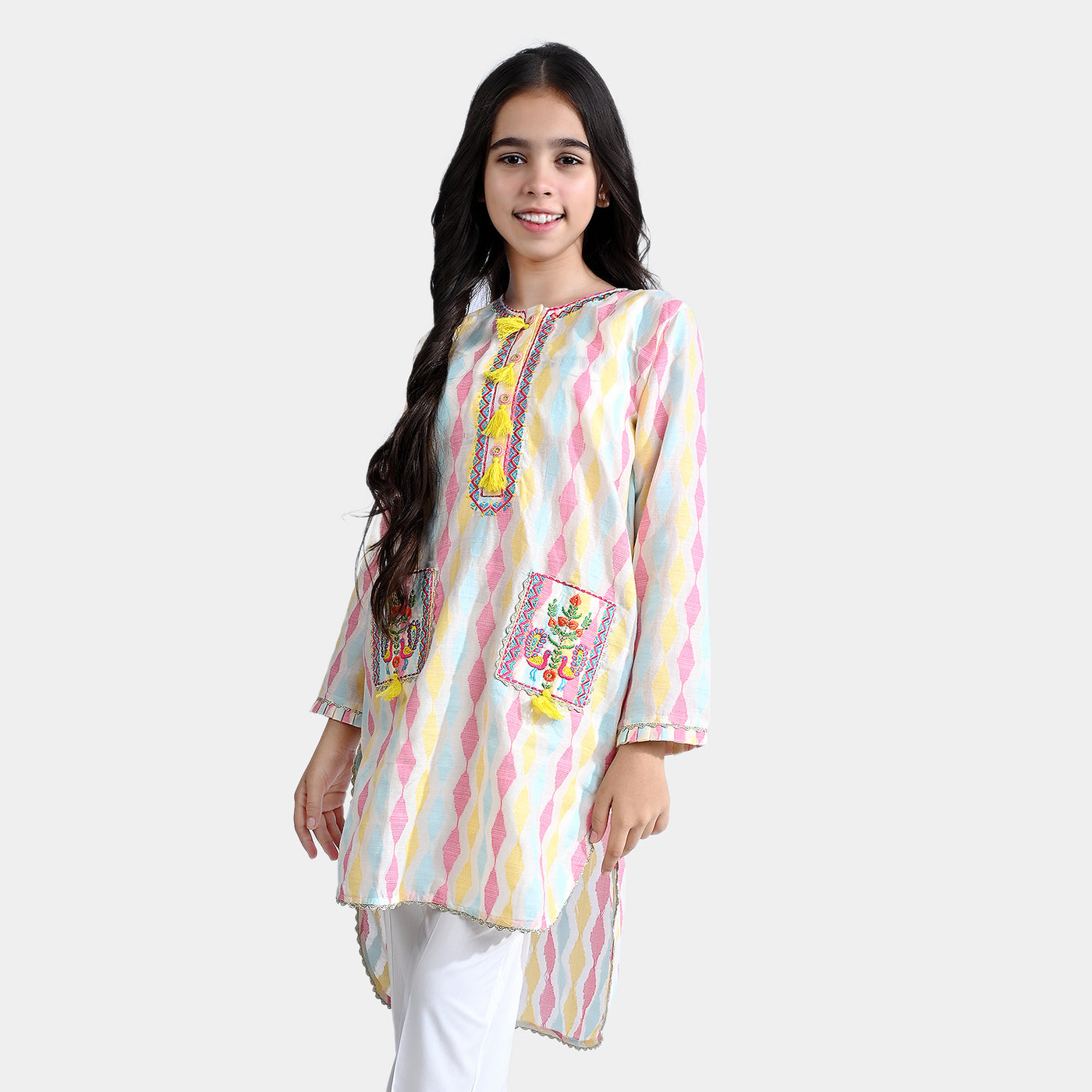 Girls Jacquard Emb Kurti Mughal