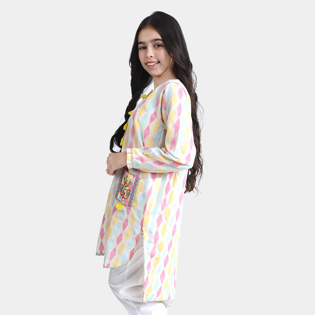 Girls Jacquard Emb Kurti Mughal