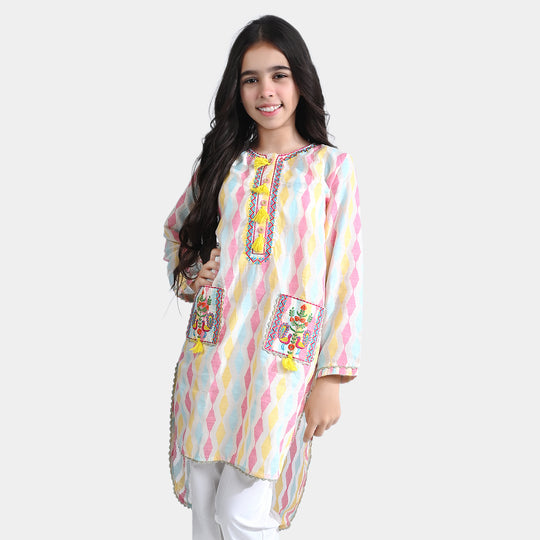 Girls Jacquard Emb Kurti Mughal