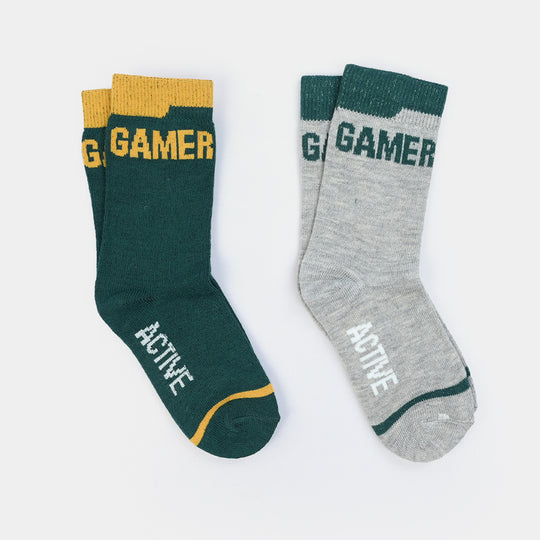 Boys Socks Pack Of 2 Gamer-Green.Grey