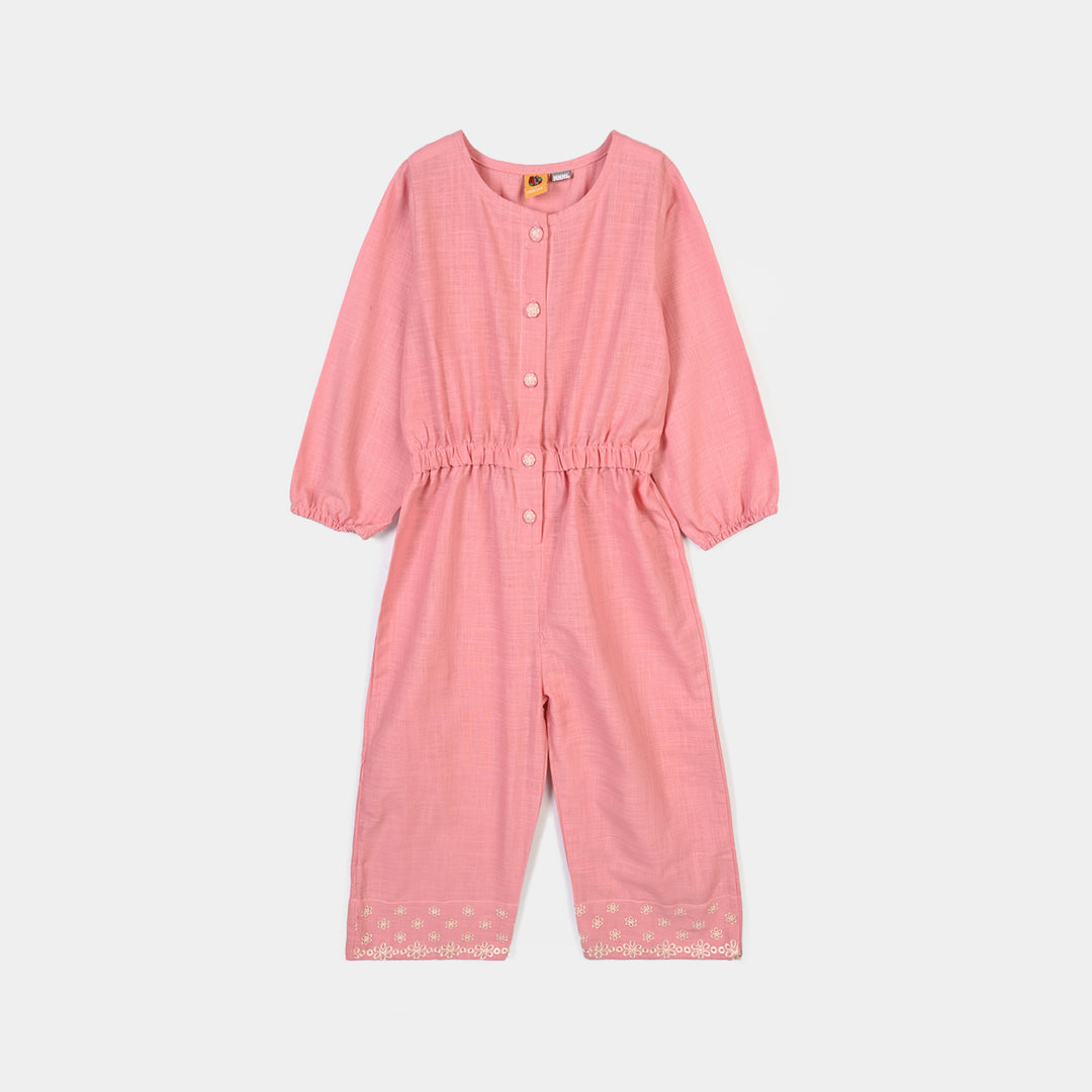 Girls Cotton Slub Emb Jump Suit Elegance