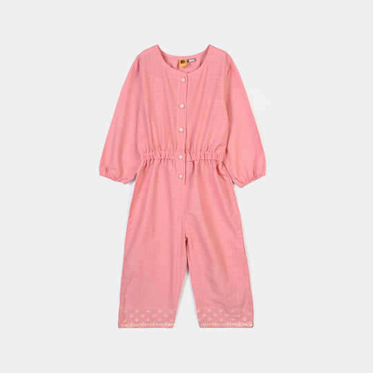 Girls Cotton Slub Emb Jump Suit Elegance
