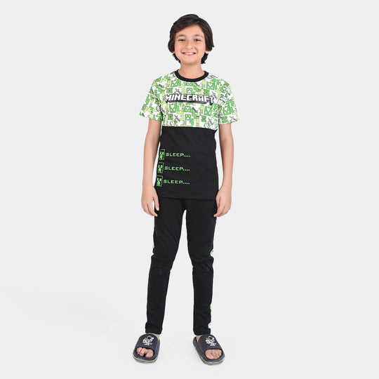 Boys Poly Cotton Jersey NightSuit Minecraft-Jet Black