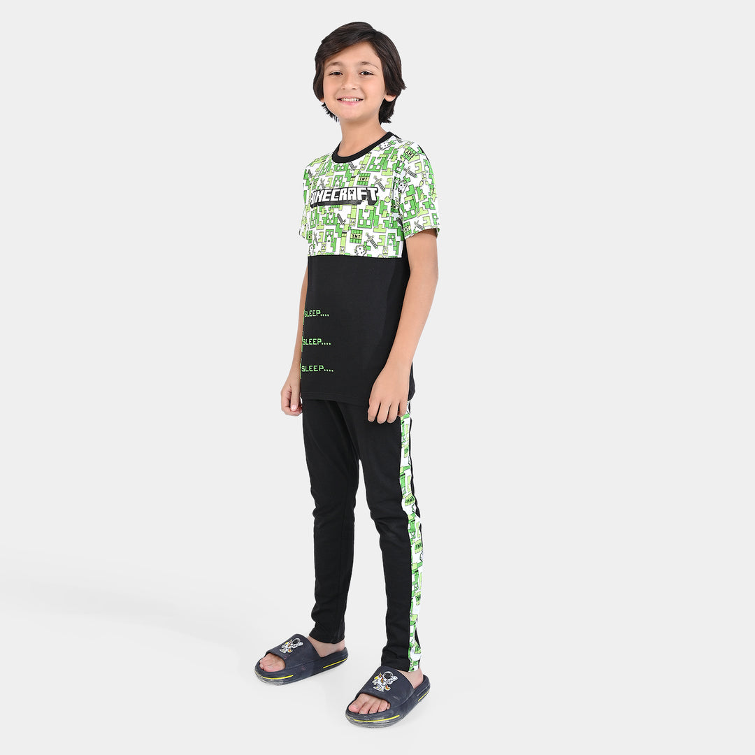 Boys Poly Cotton Jersey NightSuit Minecraft-Jet Black