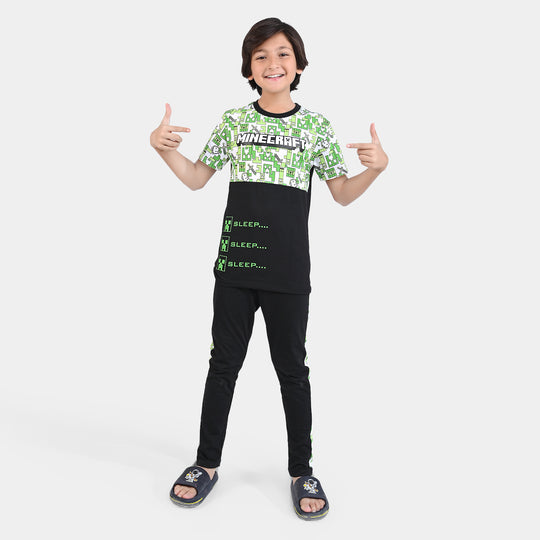 Boys Poly Cotton Jersey NightSuit Minecraft-Jet Black