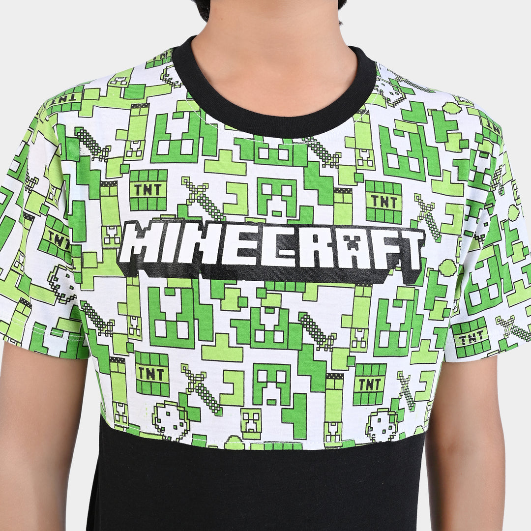 Boys Poly Cotton Jersey NightSuit Minecraft-Jet Black