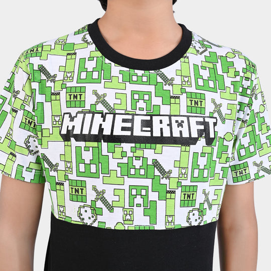 Boys Poly Cotton Jersey NightSuit Minecraft-Jet Black