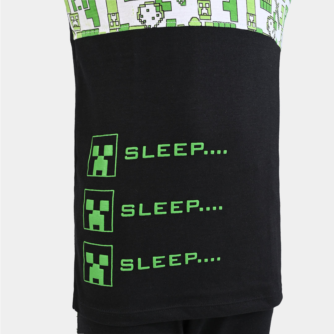 Boys Poly Cotton Jersey NightSuit Minecraft-Jet Black