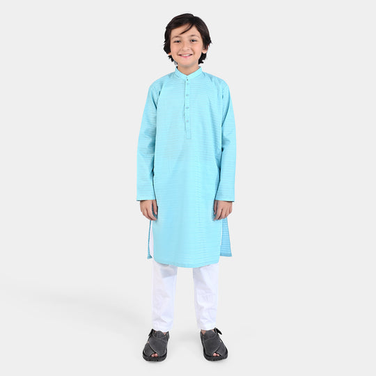 Boys-Jacquard Basic Kurta (Tropical-Breeze)-L/BLUE