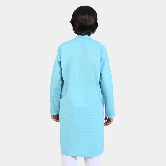 Boys-Jacquard Basic Kurta (Tropical-Breeze)-L/BLUE