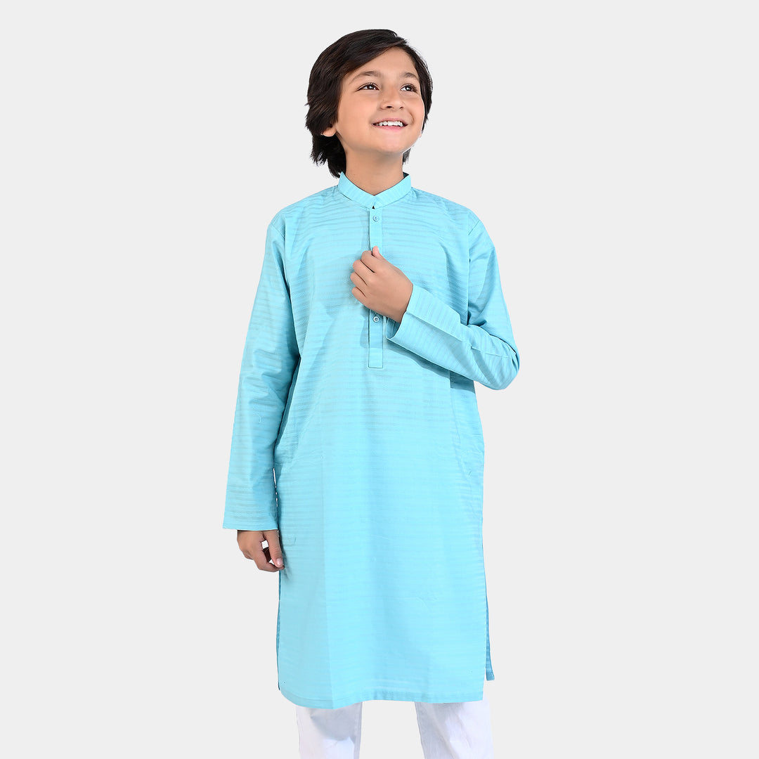 Boys-Jacquard Basic Kurta (Tropical-Breeze)-L/BLUE